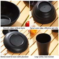Súprava kempingového riadu Kyraton, opakovane použiteľný ľahký pohár, miska, tanier a príbory z nehrdzavejúcej ocele s čiernym obalom, vhodné do umývačky riadu 6