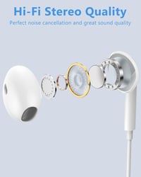 Káblové slúchadlá Kyxoovex USB-C pre iPhone 17/16/15, Hi-Fi stereo s mikrofónom a ovládaním hlasitosti, kompatibilné so Samsung S24/S23 a iPad, biele 4