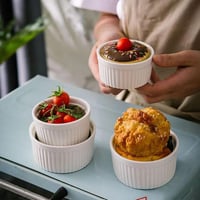 KZQXXT Formy na Crème Brûlée 4 ks, zapekacie misky na suflé 200 ml, keramické misky na ragú, vhodné do umývačky riadu, biele, priemer 9 cm 5