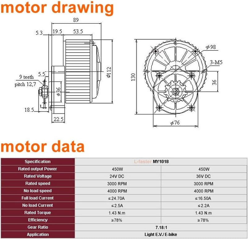 L-faster 450W Elektromos Kerékpár Átalakító Készlet Bal Meghajtás Láncos Hajtáshoz