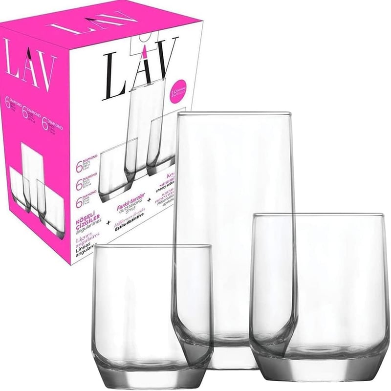 La-V 18 részes pohár készlet, 3 méretben - vízpohár szett 13oz, 11oz, 7oz