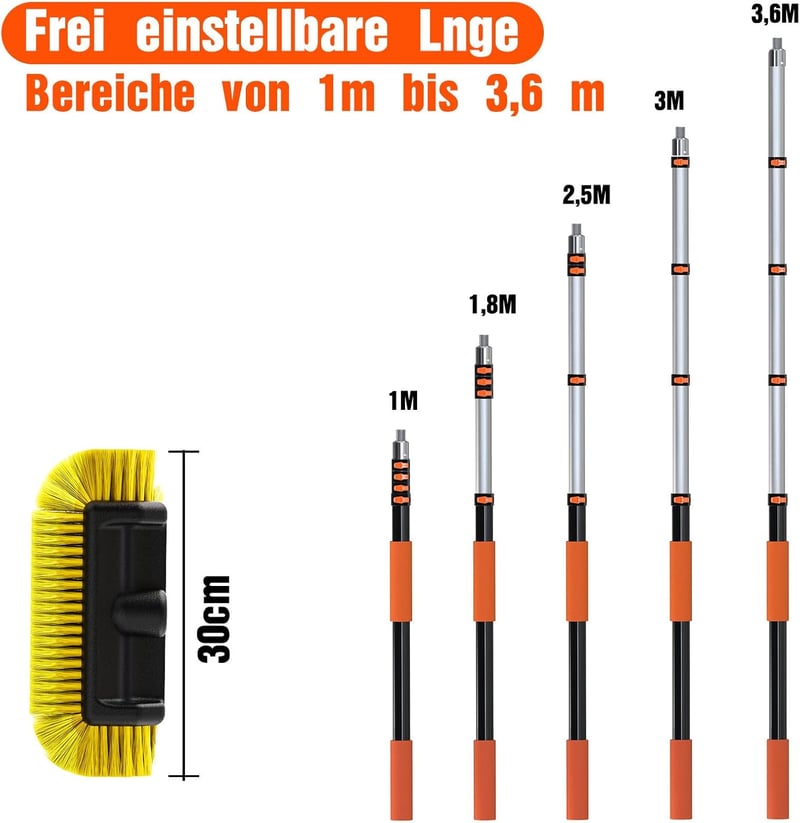 LAANPOLE 3,6m Teleszkópos Autómosó Kefe Puha Sörtékkel Lakóautóhoz és Hajóhoz