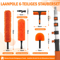 LAANPOLE 6 m teleskopická metla na pavučiny s umývateľnou hlavicou a stierkou na okná, na čistenie stropov a ventilátorov, s teleskopickou násadou 3