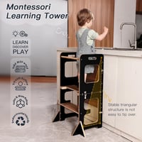 labebe 3 az 1-ben Montessori Tanulótorony Táblával - Összecsukható Fekete Fa Fellépő Gyerekeknek 1 Éves Kortól, Dönthető Védelemmel, 50 kg T 8