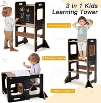 labebe 3 az 1-ben Montessori Tanulótorony Táblával - Összecsukható Fekete Fa Fellépő Gyerekeknek 1 Éves Kortól, Dönthető Védelemmel, 50 kg T 2