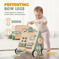 labebe 8 az 1-ben fa bébi járóka aktivitás központtal, gumírozott fa kerekekkel, zöld-bézs színben 4