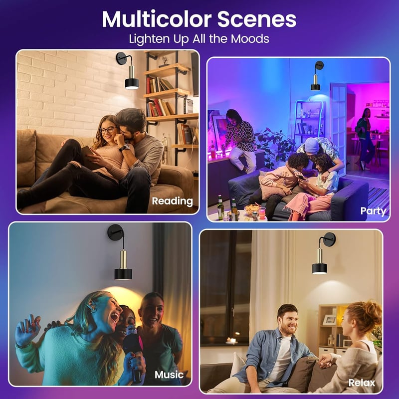LABOREDUCER Elemes Fali LED Lámpa, 2 db Fekete, Távirányítóval, RGB + Meleg Fehér Színekkel, Időzítővel, Nappali és Hálószoba Világításhoz
