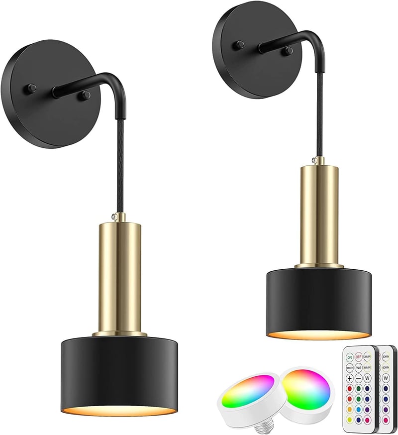 LABOREDUCER Elemes Fali LED Lámpa, 2 db Fekete, Távirányítóval, RGB + Meleg Fehér Színekkel, Időzítővel, Nappali és Hálószoba Világításhoz