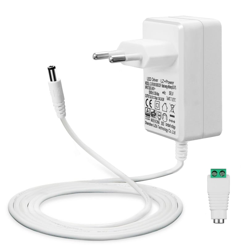 Napájací zdroj Lacasa 24V 1A pre LED pásy, 24W transformátor AC 200-240V DC 24V adaptér s 1,5m káblom, konektor 5,5x2,1mm, EU zástrčka, GS TÜV CE