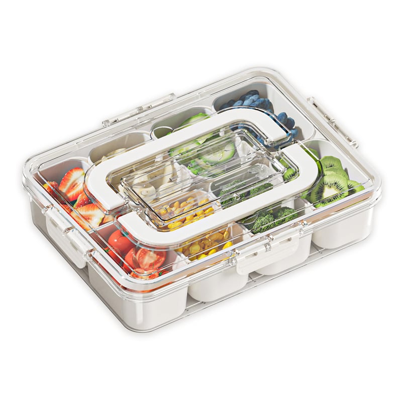 LACEEZEN Snackbox 8-priehradkový desiatový box s vekom a rukoväťou – box na skladovanie pochutín na piknik, párty, ovocie, sladkosti, orechy, sušienky