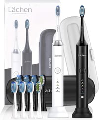 Lächen RM-H9 Szónikus Elektromos Fogkefe Dupla Csomag, 5 Tisztítási Móddal és 10 Pótfejjel, Időzítővel, 48000 Rezgés/perc, Fehér-Fekete 1