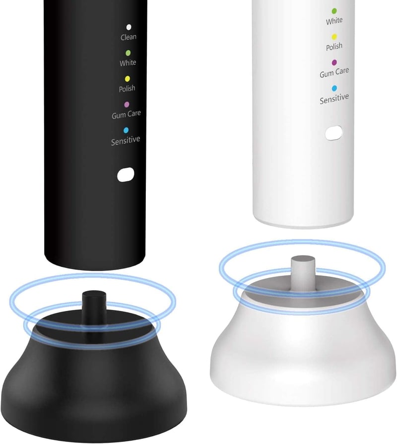 Lächen RM-H9 Szónikus Elektromos Fogkefe Dupla Csomag, 5 Tisztítási Móddal és 10 Pótfejjel, Időzítővel, 48000 Rezgés/perc, Fehér-Fekete