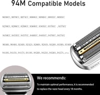Cap de bărbierit electric LackYork 94 M compatibil cu Braun Series 9 și 9 Pro, Silver Series 9 argintiu, de schimb 9517s 9527s 9525s 5