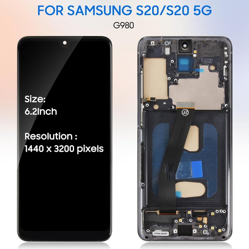 LADYSON LCD Kijelző Samsung Galaxy S20 4G Fekete Kerettel - Teljes Csere Szett Érintőképernyővel SM-G980F Modellhez