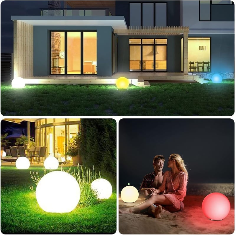 Lafhome napelemes kerti lámpa IP67 vízálló 30cm gömb 9 módú RGB