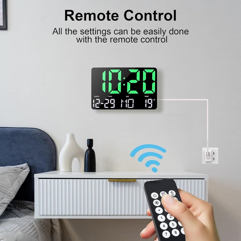 Lafocuse 12" Digitális Falióra és Asztali Óra - LED Kijelző, Dátum, Hőmérséklet, Ébresztő, Szundi Funkcióval, Távirányítóval, Zöld