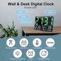 Lafocuse 12" Digitális Falióra és Asztali Óra - LED Kijelző, Dátum, Hőmérséklet, Ébresztő, Szundi Funkcióval, Távirányítóval, Zöld 2