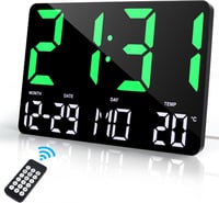 Lafocuse 12" Digitális Falióra és Asztali Óra - LED Kijelző, Dátum, Hőmérséklet, Ébresztő, Szundi Funkcióval, Távirányítóval, Zöld 1