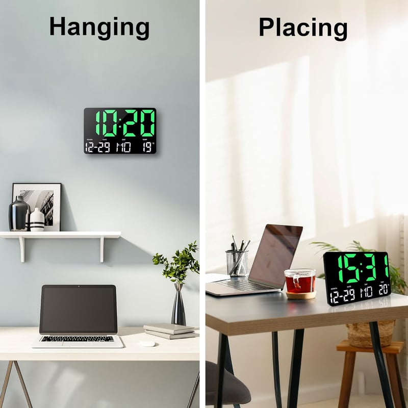 Lafocuse 12" Digitális Falióra és Asztali Óra - LED Kijelző, Dátum, Hőmérséklet, Ébresztő, Szundi Funkcióval, Távirányítóval, Zöld