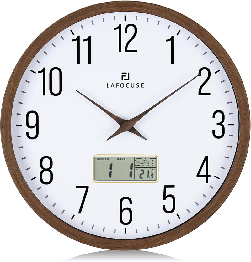 Lafocuse Csendes Falióra Naptárral, LCD Kijelzővel és Hőmérővel, 30 cm