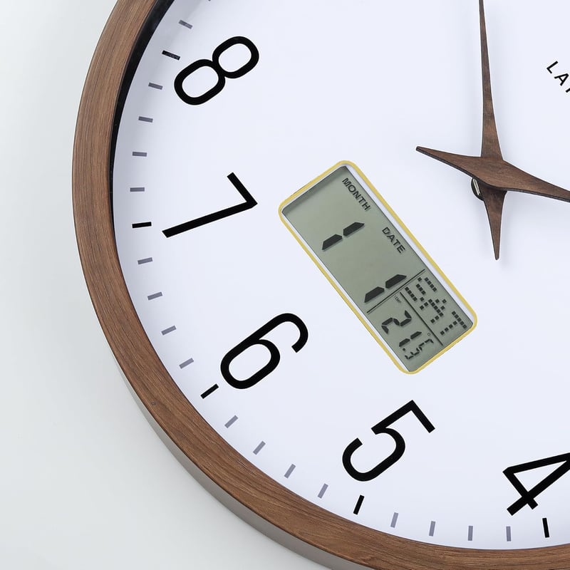 Lafocuse Csendes Falióra Naptárral, LCD Kijelzővel és Hőmérővel, 30 cm