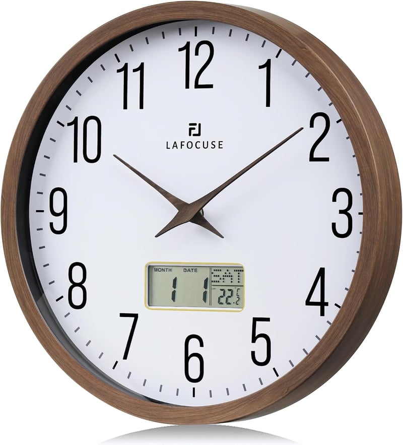 Lafocuse Csendes Falióra Naptárral, LCD Kijelzővel és Hőmérővel, 30 cm