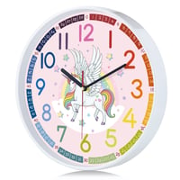 Ceas de perete pentru copii Lafocuse, silențios, cu unicorn, cifre colorate, creativ, ușor de citit, ceas educațional roz pentru fete și băieți, fără ticăit, 30 cm 5