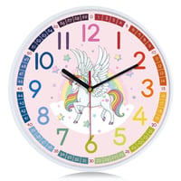 Ceas de perete pentru copii Lafocuse, silențios, cu unicorn, cifre colorate, creativ, ușor de citit, ceas educațional roz pentru fete și băieți, fără ticăit, 30 cm 1