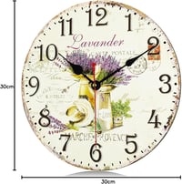 Lafocuse Levendula Mintás Vintage Falióra - Csendes Járású, Kerek Fa Óralap, 30 cm, Nappali, Konyha, Hálószoba Dekoráció, Retro Shabby Chic  10