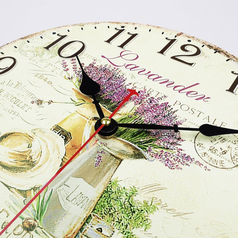 Lafocuse Levendula Mintás Vintage Falióra - Csendes Járású, Kerek Fa Óralap, 30 cm, Nappali, Konyha, Hálószoba Dekoráció, Retro Shabby Chic 