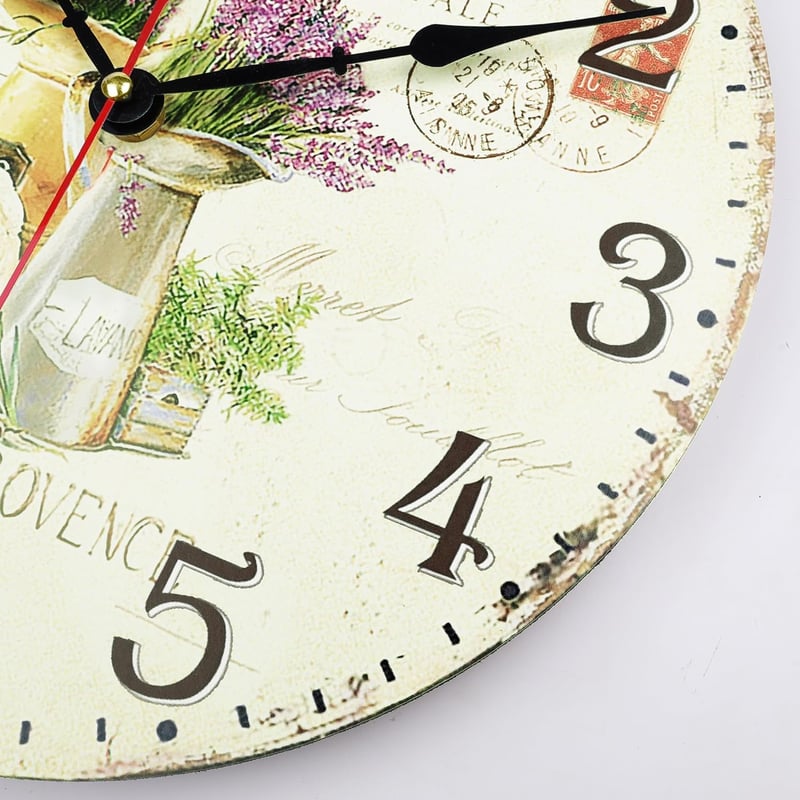 Lafocuse Levendula Mintás Vintage Falióra - Csendes Járású, Kerek Fa Óralap, 30 cm, Nappali, Konyha, Hálószoba Dekoráció, Retro Shabby Chic 