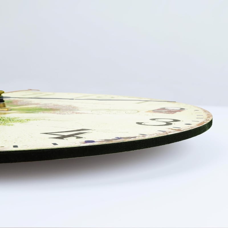 Lafocuse Levendula Mintás Vintage Falióra - Csendes Járású, Kerek Fa Óralap, 30 cm, Nappali, Konyha, Hálószoba Dekoráció, Retro Shabby Chic 