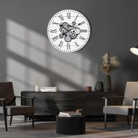 Lafocuse Nagy Fehér Falióra Mozgó Fogaskerekekkel 57 cm - Ipari Steampunk Fa Óra Vintage Dekoráció Nappaliba, Konyhába, Bárba 4
