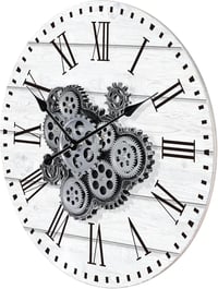 Lafocuse Nagy Fehér Falióra Mozgó Fogaskerekekkel 57 cm - Ipari Steampunk Fa Óra Vintage Dekoráció Nappaliba, Konyhába, Bárba 5