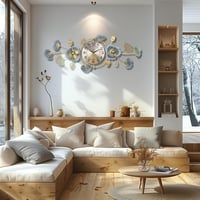 Lafocuse Nagyméretű Fali Óra Arany 95x36cm Csendes Modern Ginkgo Dekoráció 2