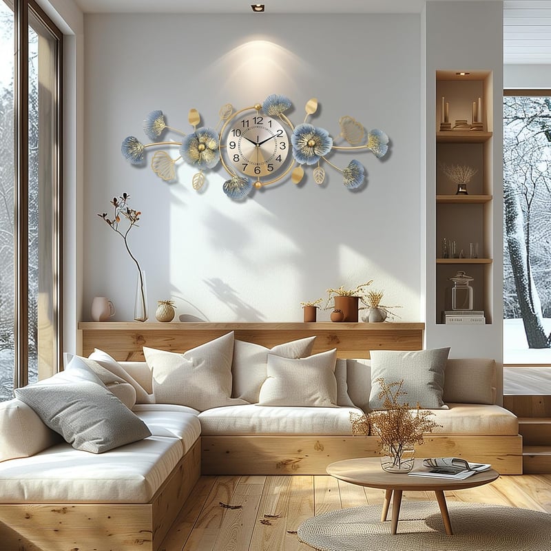 Lafocuse Nagyméretű Fali Óra Arany 95x36cm Csendes Modern Ginkgo Dekoráció