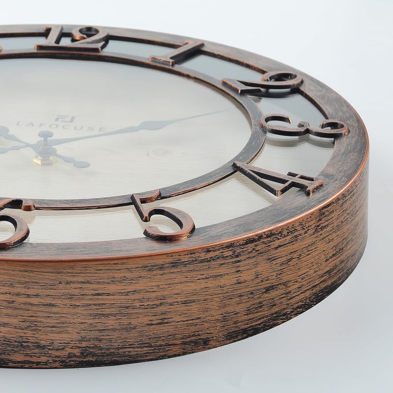 Lafocuse Vintage Falióra - 30 cm Barna Retró Dizájn, 3D Számokkal, Zajtalan Szerkezet, Shabby Chic Antik Dekoráció Nappaliba, Hálószobába