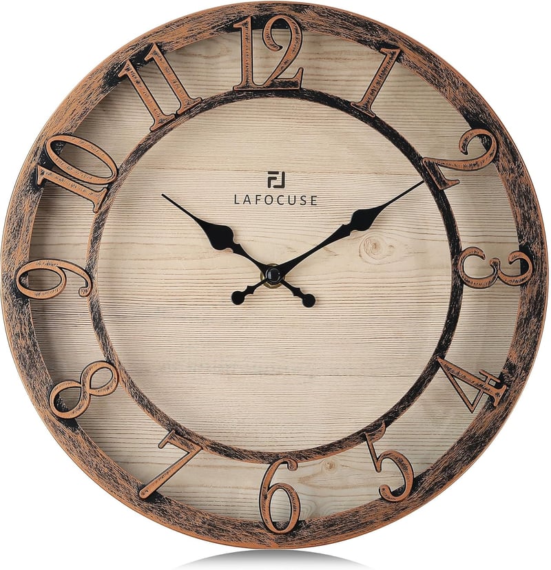 Lafocuse Vintage Falióra - 30 cm Barna Retró Dizájn, 3D Számokkal, Zajtalan Szerkezet, Shabby Chic Antik Dekoráció Nappaliba, Hálószobába