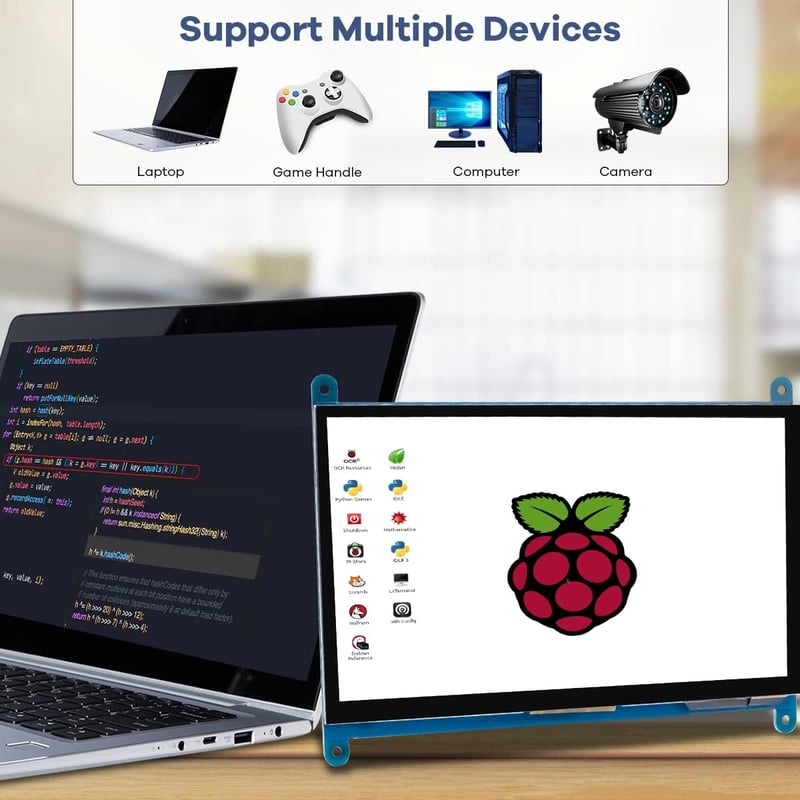 LAFVIN 7" IPS LCD Érintőképernyős Monitor 1024x600 Kapacitív Kijelző HDMI Csatlakozással Raspberry Pi, Windows 10/8/7 Rendszerekhez