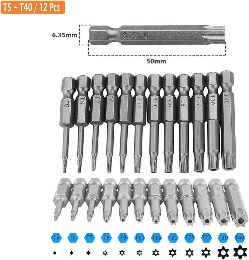 Lahviuu Torx Csavarhúzó Készlet 12 Részes Mágneses Csillag Fejű 50mm