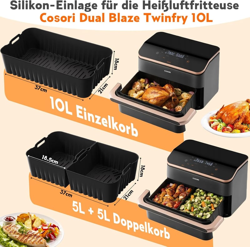 LAISLLA Cosori Dual Blaze Twinfry XXL szilikon forma 2x5L légfriteusz kiegészítő
