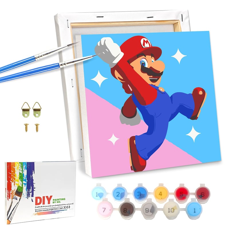 LAISU Set za slikanje po brojevima s okvirom za djecu i početnike, 20x20 cm Super Bros set za slikanje, DIY platno s kistom i akrilnim bojama za dječake i djevojčice za dekoraciju doma