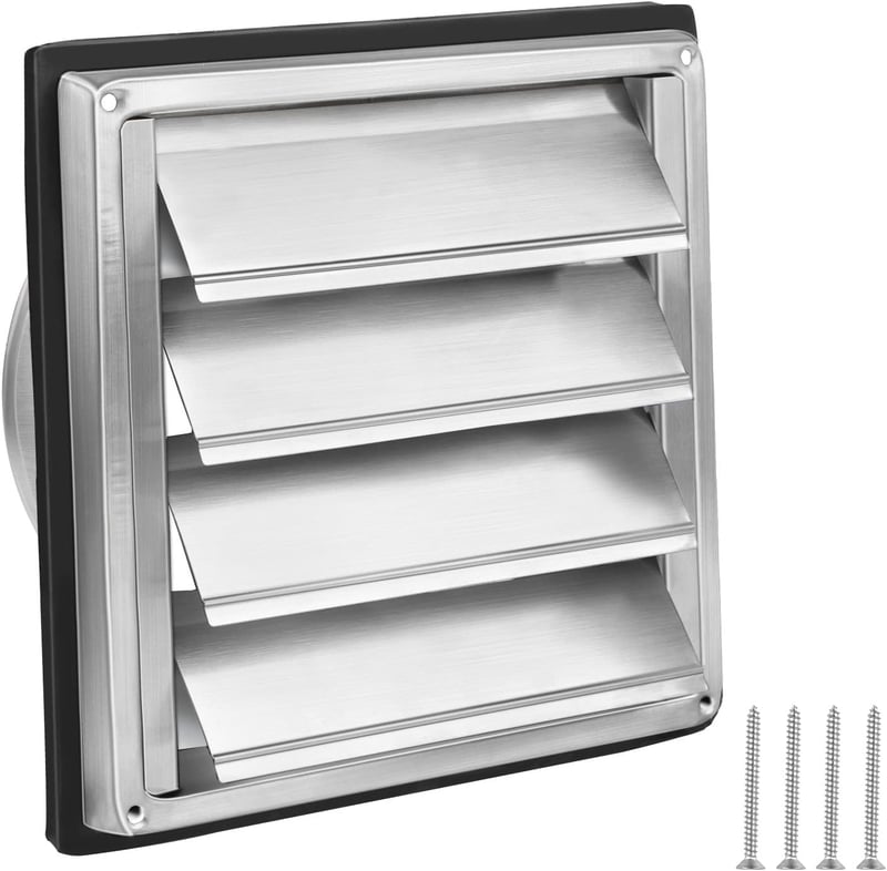 LALAGO 100 mm Rozsdamentes Acél Szellőzőrács Mozgatható Lamellákkal - Visszaáramlás Gátló, Időjárásálló, Fürdőszobába, Konyhába, Szárítógéph