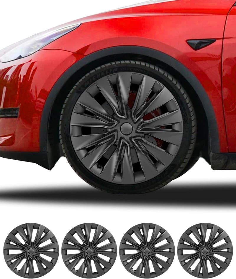 LALAIJDOU 4db 19 Colos Kerékagy Sapka Tesla Model Y Matte Black 2019-2024