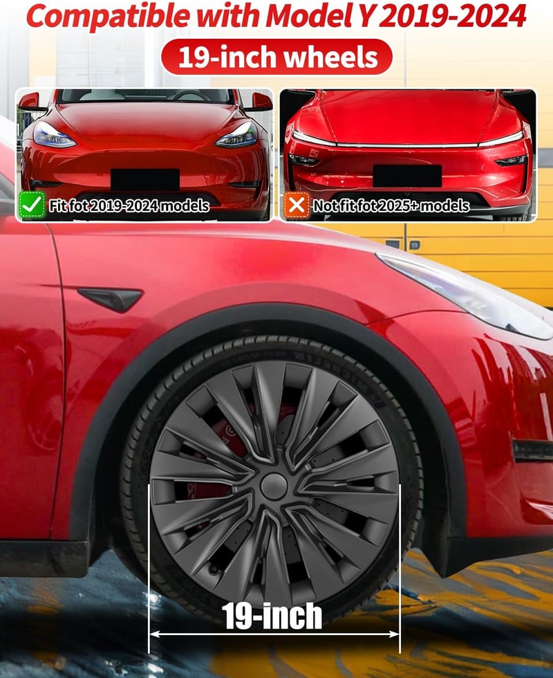 LALAIJDOU 4db 19 Colos Kerékagy Sapka Tesla Model Y Matte Black 2019-2024