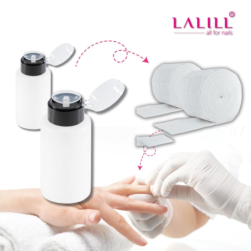 LALILL Köröm Zsírtalanító Szett 1000ml - Műköröm Tisztító Folyadék 1000db Cellulóz Vattakoronggal Gél Lakk és Hibrid Körmökhöz