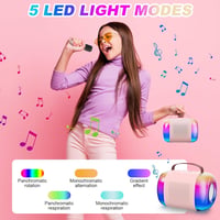 LAMA Karaoke Gép Gyerekeknek 2 Vezeték Nélküli Mikrofonnal, Bluetooth Hangszóró LED Világítással, Hordozható Karaoke Szett Rózsaszín 3