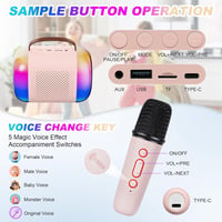 LAMA Karaoke Gép Gyerekeknek 2 Vezeték Nélküli Mikrofonnal, Bluetooth Hangszóró LED Világítással, Hordozható Karaoke Szett Rózsaszín 6