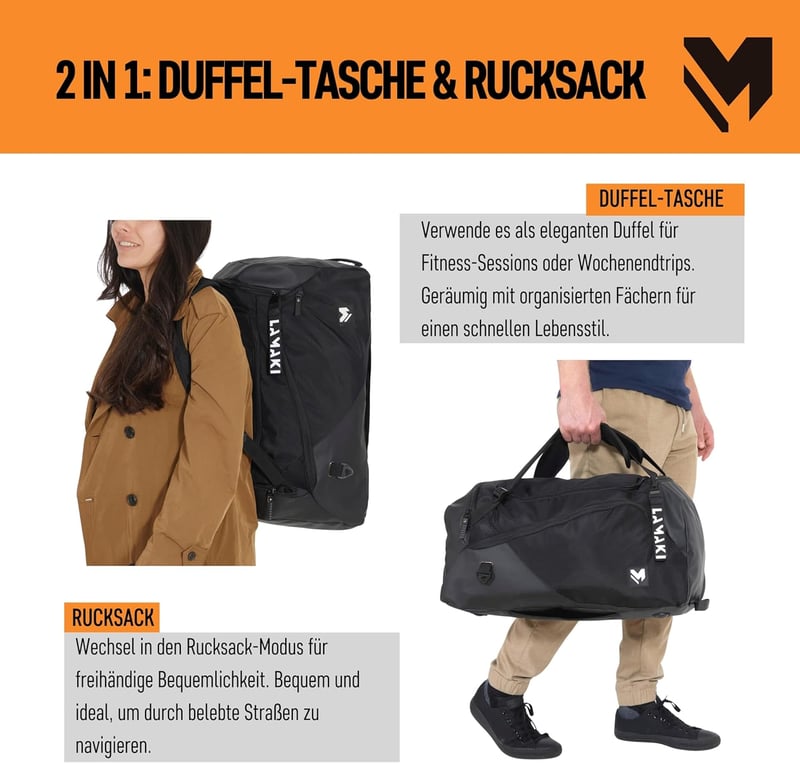 lamaki Sporttáska Hátizsák 32L - Multifunkcionális Utazótáska Kézipoggyász Méretben - Unisex Sport és Utazás Táska