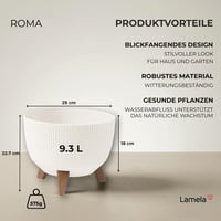 Lamela Okrugla Tegla za cvijeće s nogama, prugasta plastika, Ø 29 cm x 18,3 cm, 9,3 L, krem boje, za unutarnju i vanjsku upotrebu, s umetkom za drenažu 2